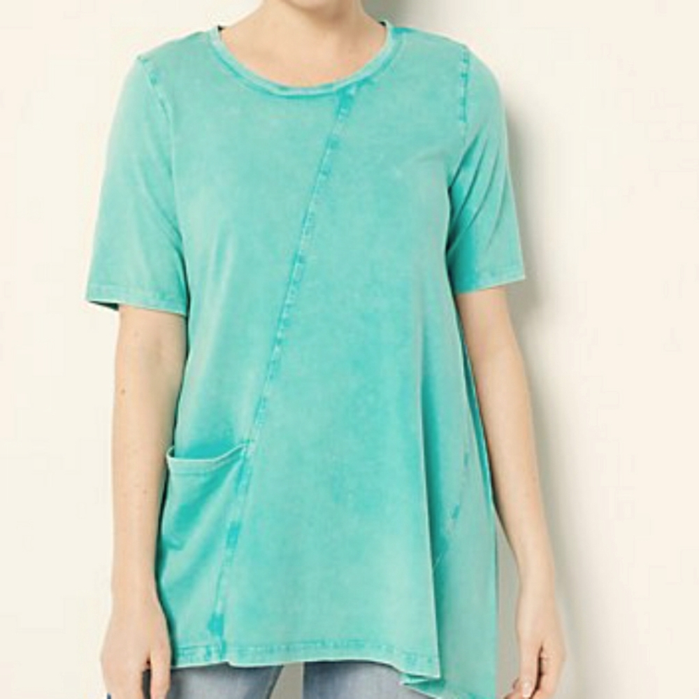 LOGO by Lori Goldstein Sun Faded Cotton Slub Asymmetric Top